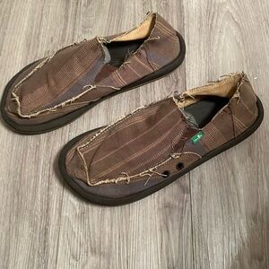 Sanuk Slip-ons; Men’s size 10. Used in good condition